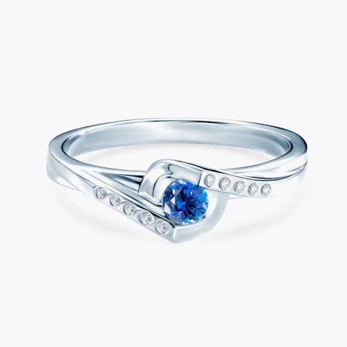 Pierścionek Heart of the Ocean: białe złoto, niebieski szafir